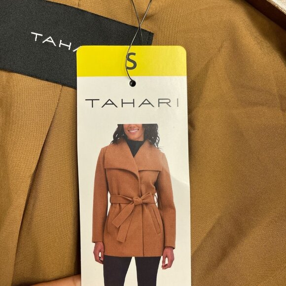 NEW Tahari Women's Size S Camel Brown Belted Wrap Coat Polyester - Picture 8 of 12
